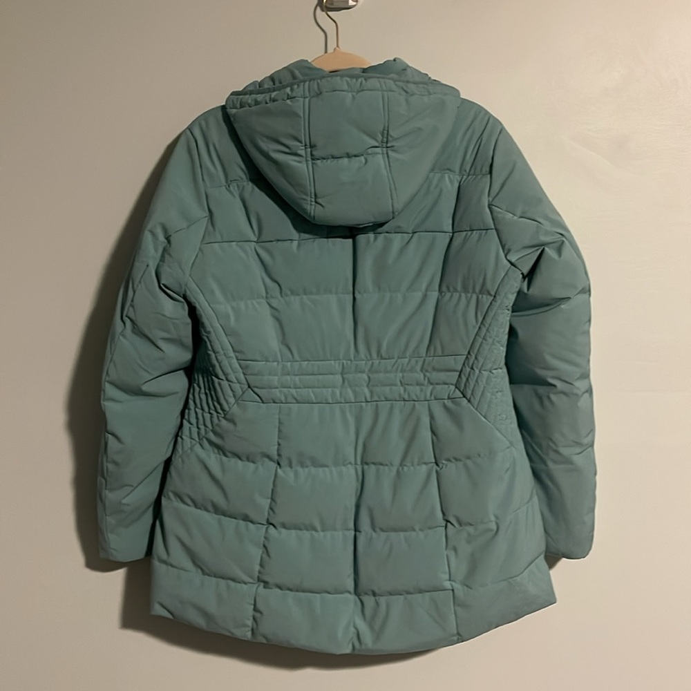 Lands’ End Down Filled Green Puffer Jacket Women’s Medium Petite (10/12) Hood - Picture 6 of 11